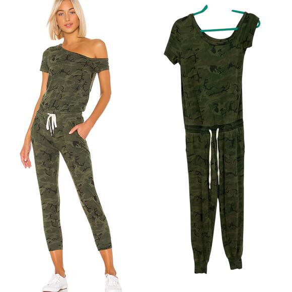 n:Philanthropy Britton Jumpsuit Off the Shoulder Camo Print Green Size XS - Picture 1 of 14